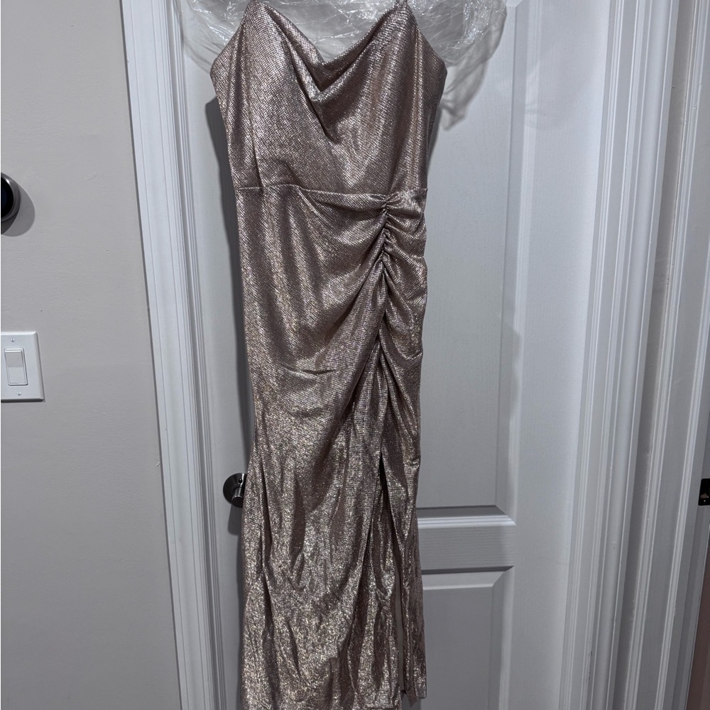 Hayley Paige Occasions Metallic Ruched Maxi Dress